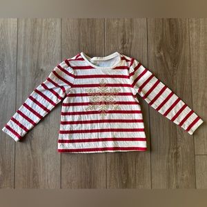Gap Kids Girls red&White striped long sleeve with gold embroidered snowflake